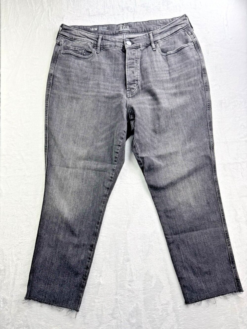 A.N.A. Size 18W Womens Jeans Black High Rise Straight Crop Raw Hem